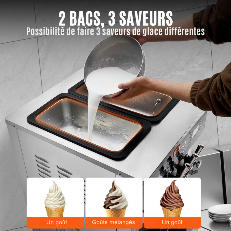 Machine à Glace Italienne Commerciale 34-44 L/h 1850 W 3 Saveurs | Trémie 2x9 L | Panneau LED | Utilisation à Un Seul Cylindre Disponible | Réfrigération de Nuit – Image 3