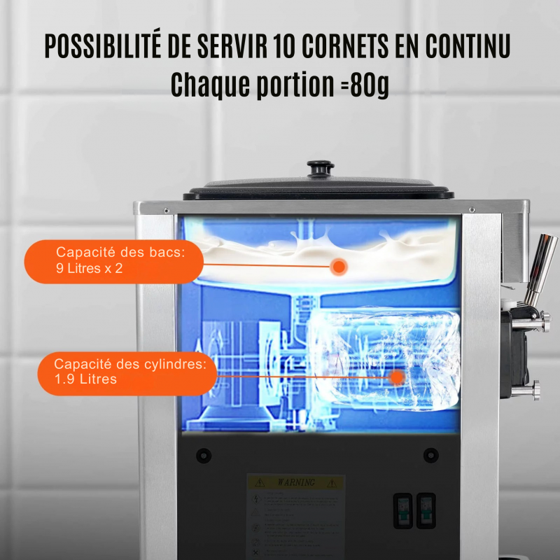 Machine à Glace Italienne Commerciale 34-44 L/h 1850 W 3 Saveurs | Trémie 2x9 L | Panneau LED | Utilisation à Un Seul Cylindre Disponible | Réfrigération de Nuit – Image 4
