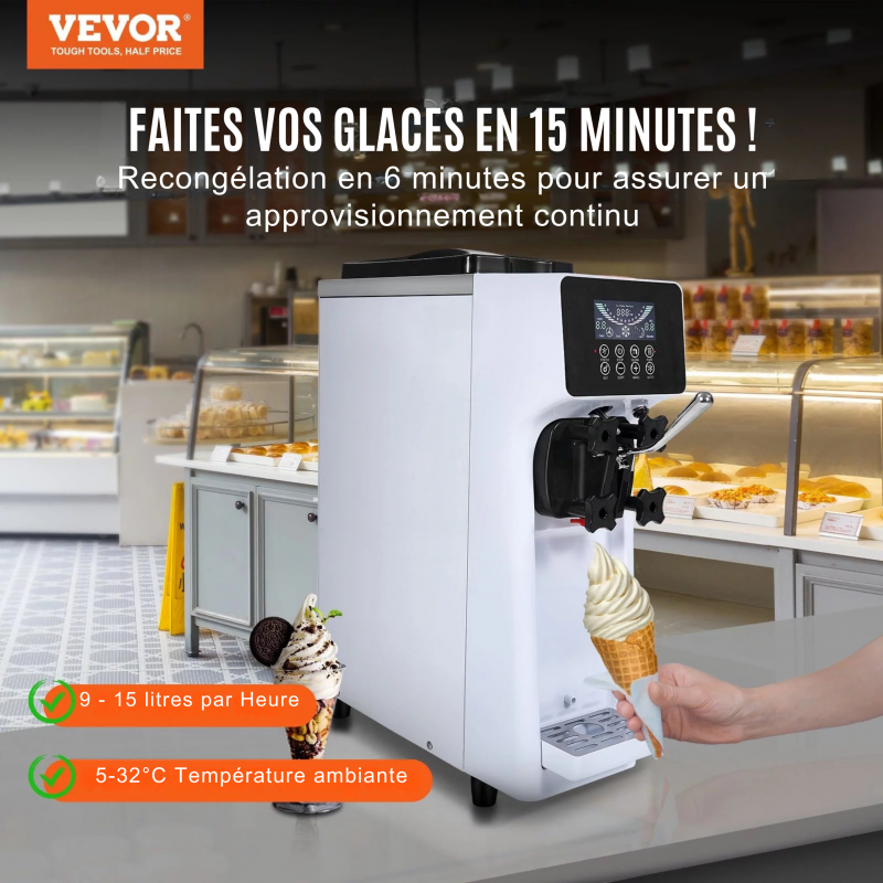 Machine à Glace Professionnelle 10 L/h 900 W | 1 Saveur, Trémie 4 L, Panneau LCD, Pré-refroidissement et Nettoyage Automatique – Image 6