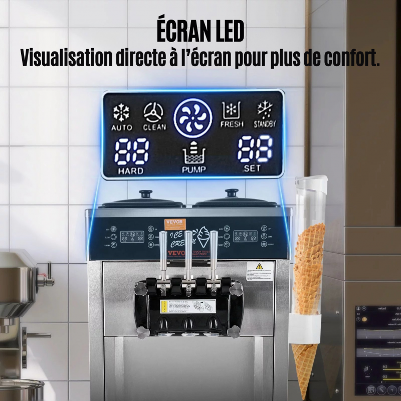 Machine à Glace Italienne Commerciale 34-44 L/h 1850 W 3 Saveurs | Trémie 2x9 L | Panneau LED | Utilisation à Un Seul Cylindre Disponible | Réfrigération de Nuit – Image 5