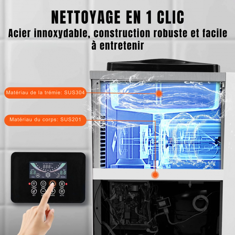 Machine à Glace Professionnelle 10 L/h 900 W | 1 Saveur, Trémie 4 L, Panneau LCD, Pré-refroidissement et Nettoyage Automatique – Image 4