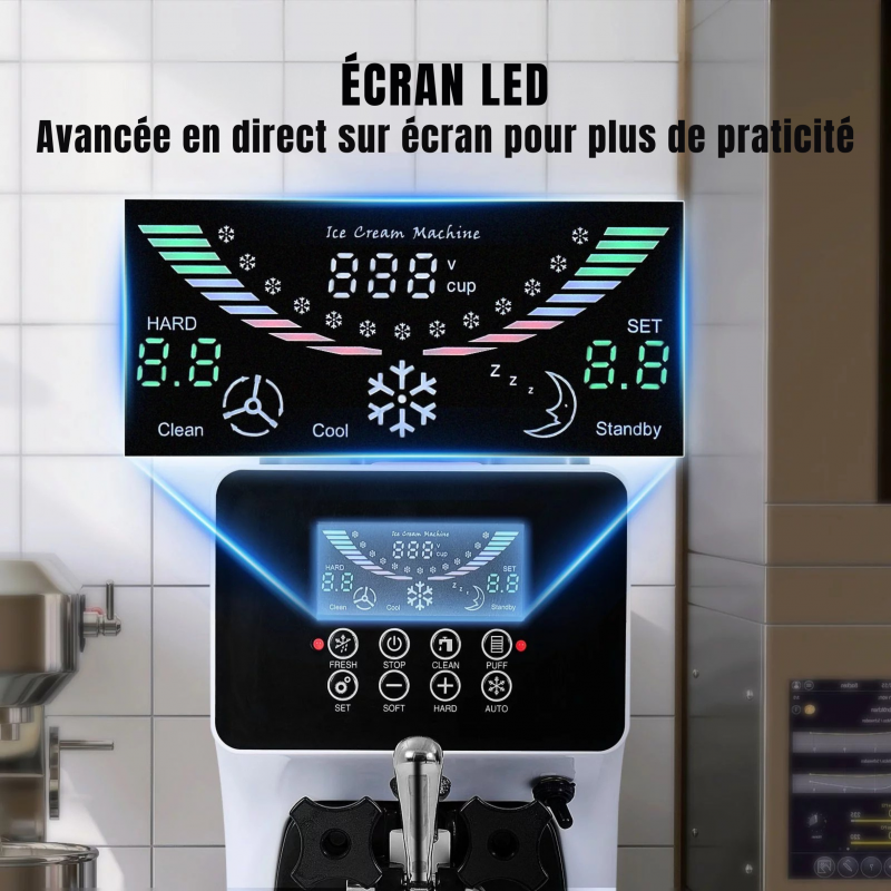 Machine à Glace Professionnelle 10 L/h 900 W | 1 Saveur, Trémie 4 L, Panneau LCD, Pré-refroidissement et Nettoyage Automatique – Image 5