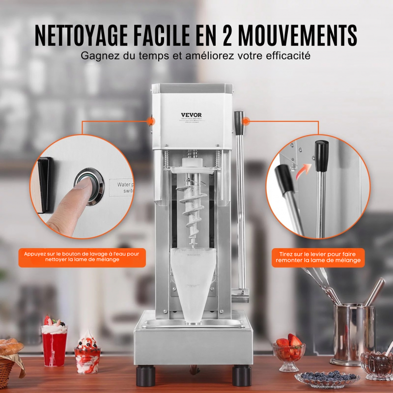 Turbine à Glace Professionnelle avec Mélangeur Crème et Sorbet | 750 W Inox – Image 4