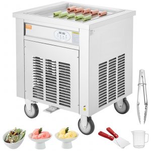 Machine à Glace Roulée 50x50x3,5 cm Professionnelle en Inox avec Compresseur et 2 Grattoirs